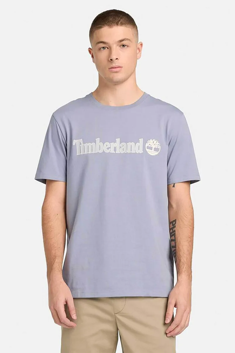 Timberland ανδρικό T-shirt με logo print Regular Fit '' Kennebec River Linear Logo'' - TB0A5UPQB881 Γκρι Γαλάζιο