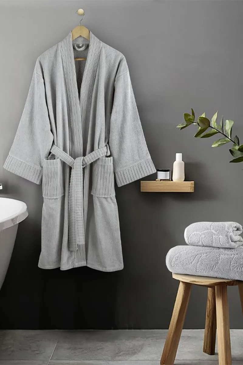 Μπουρνουζι Βαμβακερο Kimono Velvet Gray M Nima Μονόχρωμο