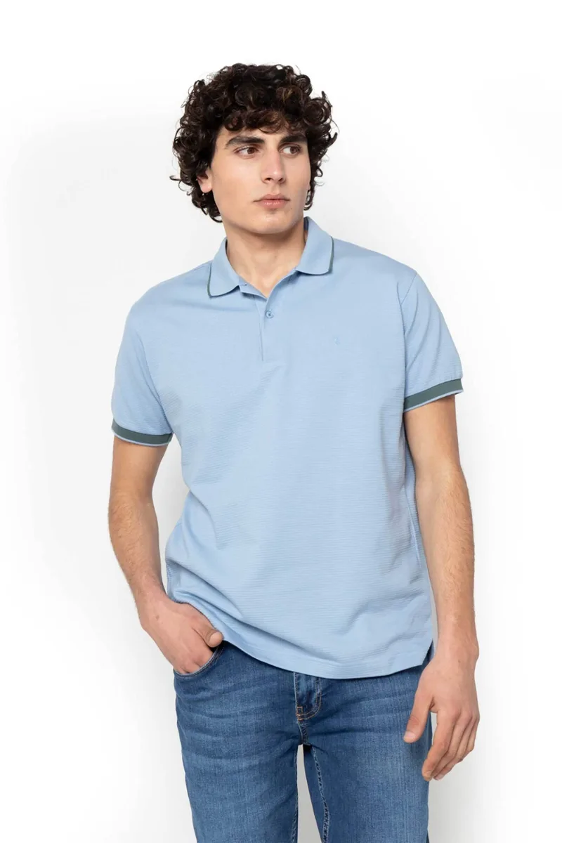 The Bostonians ανδρική μπλούζα πόλο πικέ με waffle pattern Regular Fit - PS1301 Μπλε Ανοιχτό