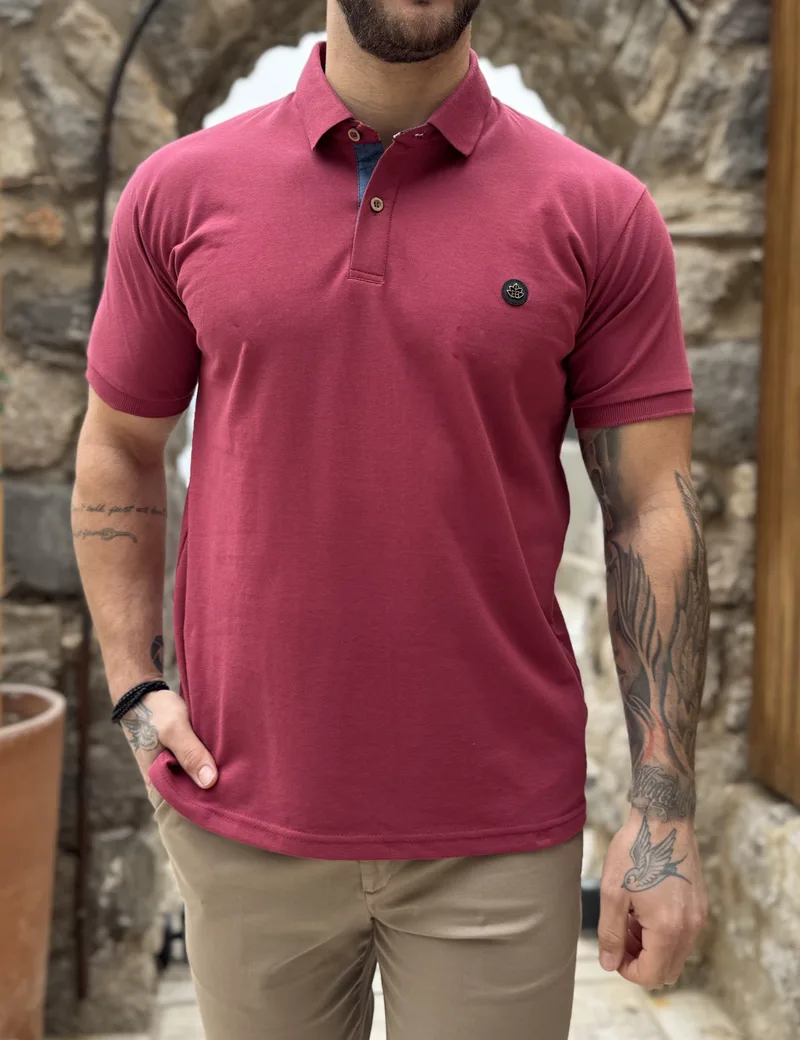 Everbest ανδρική κερασί πικέ Polo μπλούζα Plus Size 262833