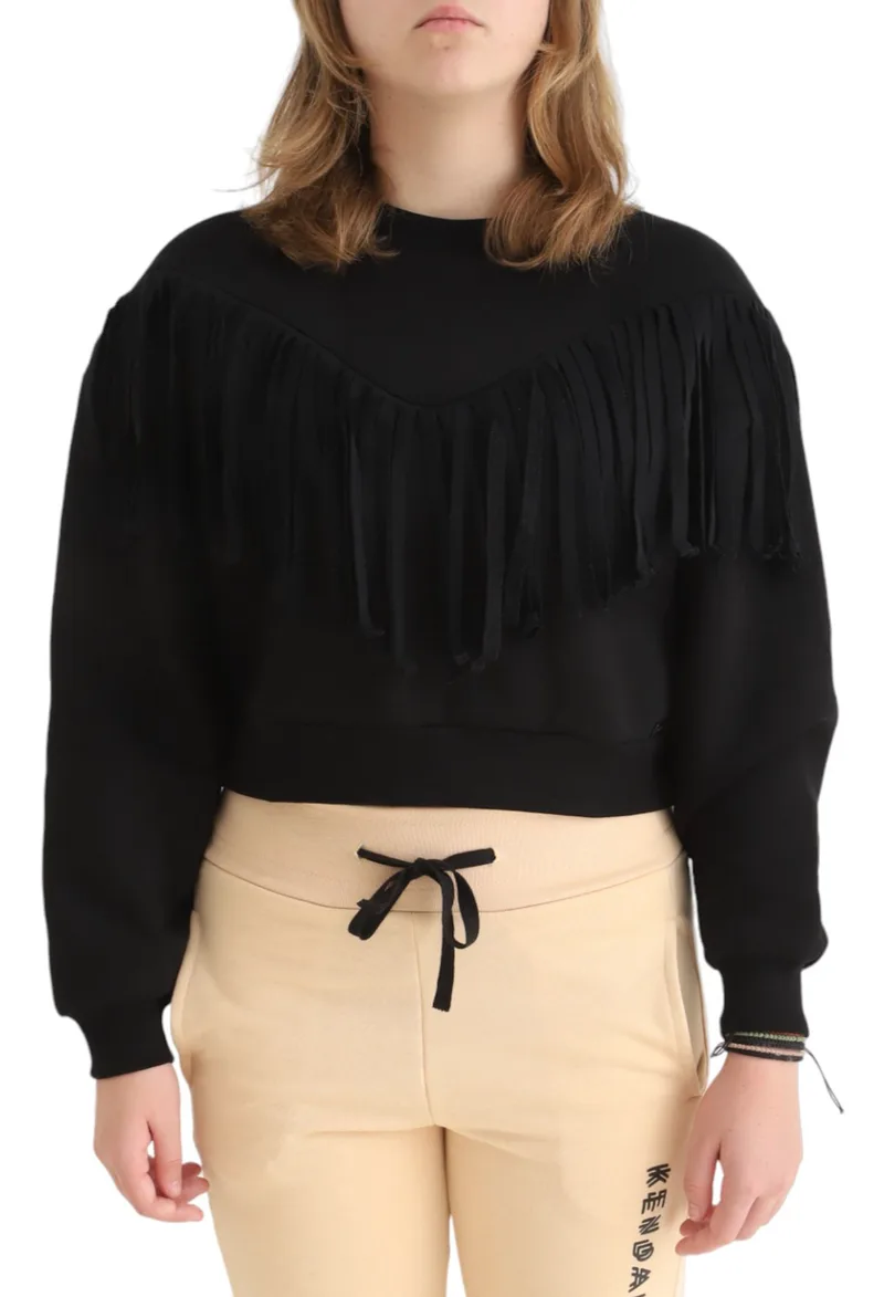 Μπλούζα Μακρυμάνικη Kendal + Kylie Fringe Crew Neck Sheatshirt KKW3911619-BLACK Γυναικείο