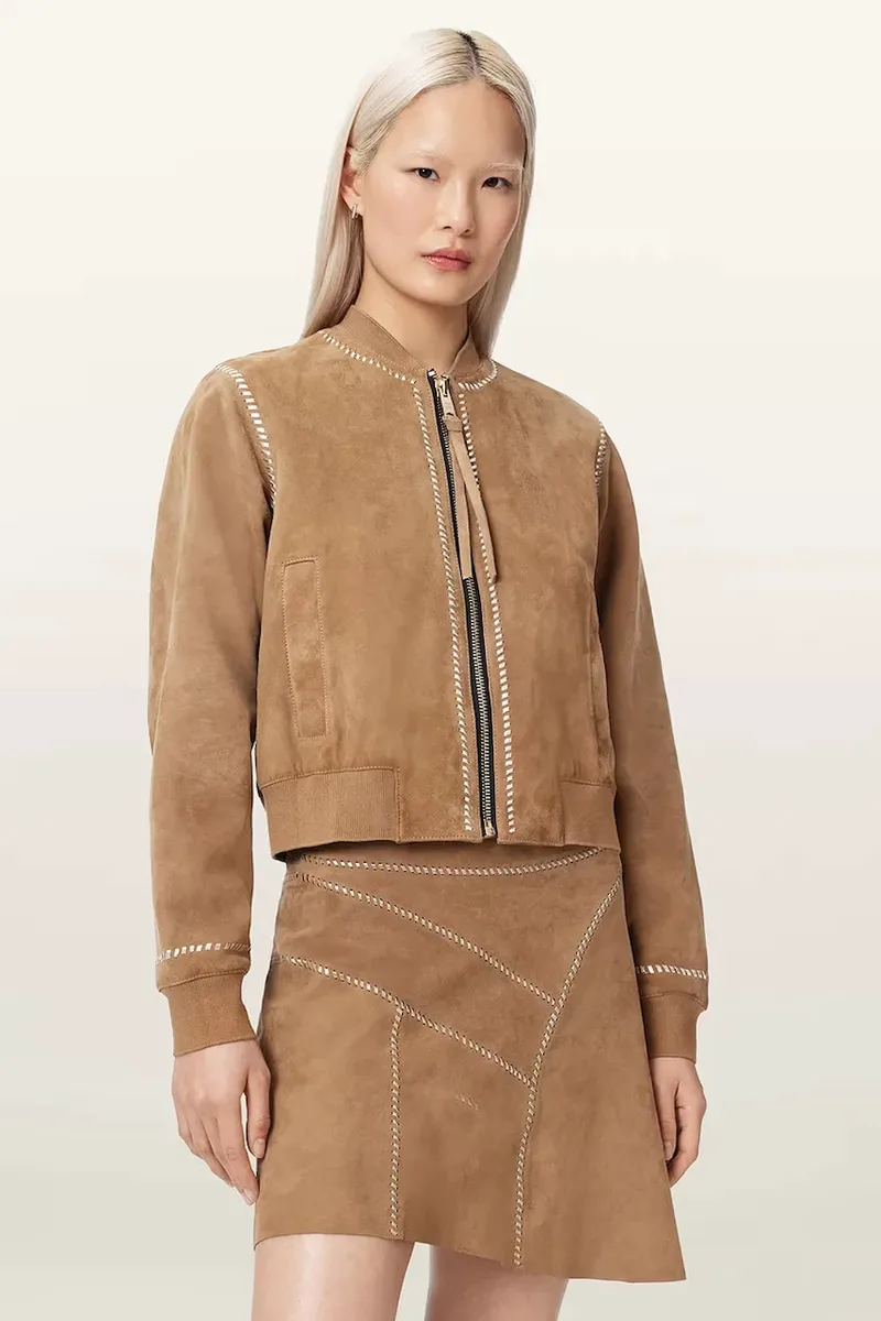 AllSaints bomber γυναικείο δέρμα σουέτ ORTEN