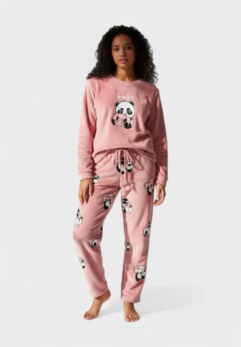 Γυναικεία Fleece Πιτζάμα Vienetta “Hello Panda” – Ροζ VNT304033-Ροζ