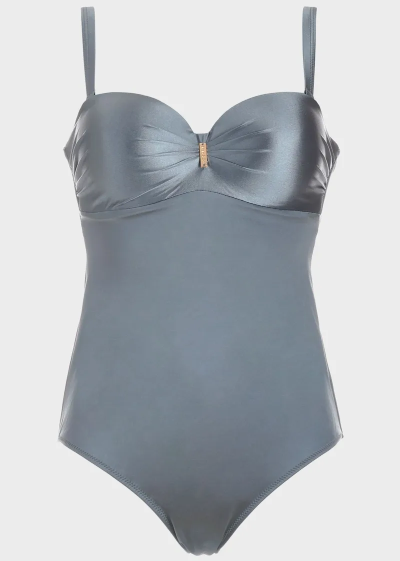Ολόσωμο μαγιο μεταλιζέ strapless. Καλύπτει C-D Cup ΓΚΡΙ