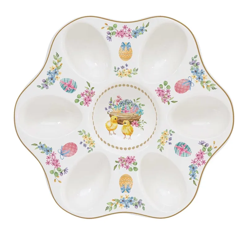 R2S Πασχαλινή Αυγοθήκη Πορσελάνης 6θέσεων Spring Bloom 21cm