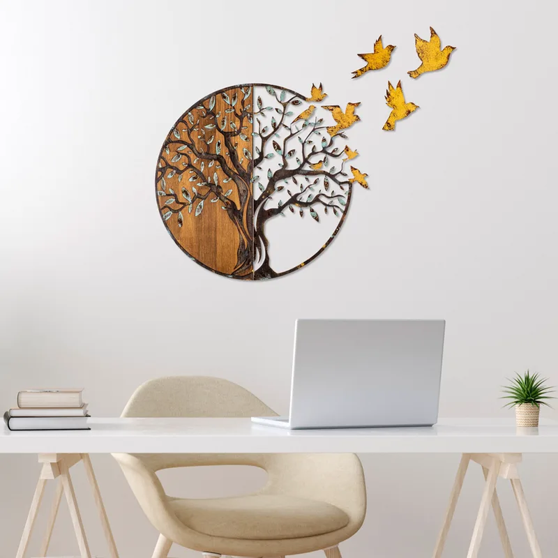 Ξύλινο Διακοσμητικό Τοίχου Tree And Birds - 322-A 899Skl2669 92x71x3 cm