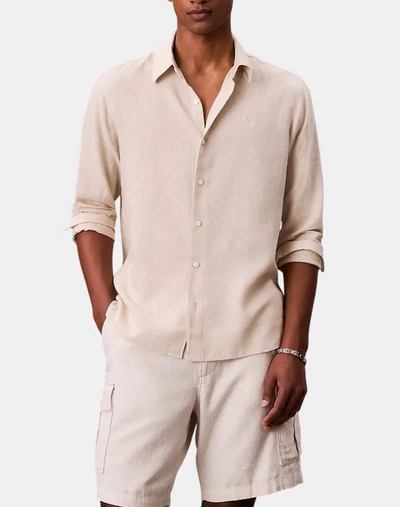 CALVIN KLEIN LS SOLID LINEN CLASSIC SHIRT LV04LE125G-2JX Biege