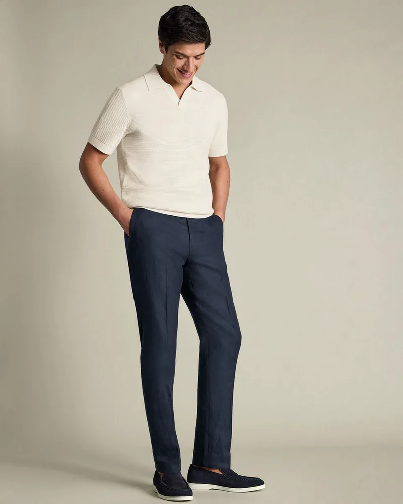 Charles Tyrwhitt Ανδρικό Παντελόνι Regular Fit Από Λινό Με Τσάκιση