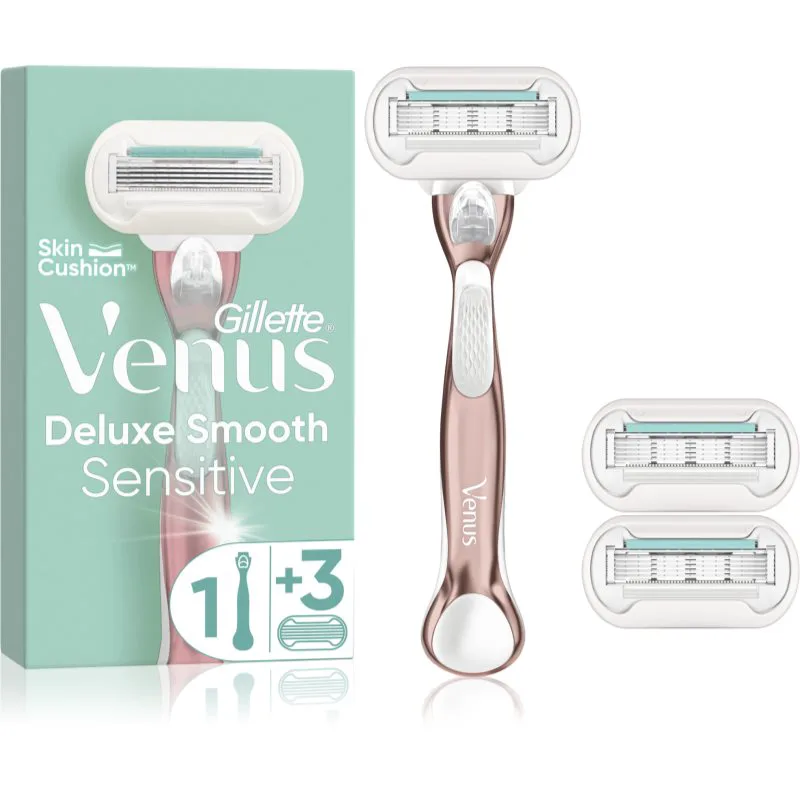 Gillette Venus Deluxe Smooth Sensitive ξυριστική μηχανή + ανταλλακτικές λεπίδες RoseGold 3 τμχ