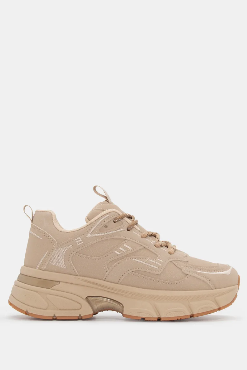Sneakers σε Συνδυασμό Χρωμάτων με Διπλά Κορδόνια - Μπεζ-Ματ