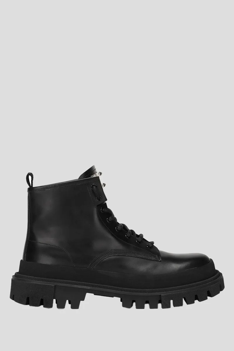 DOLCE&GABBANA Ανδρικό Μαύρο Lace-Up Leather Black Ankle Boots