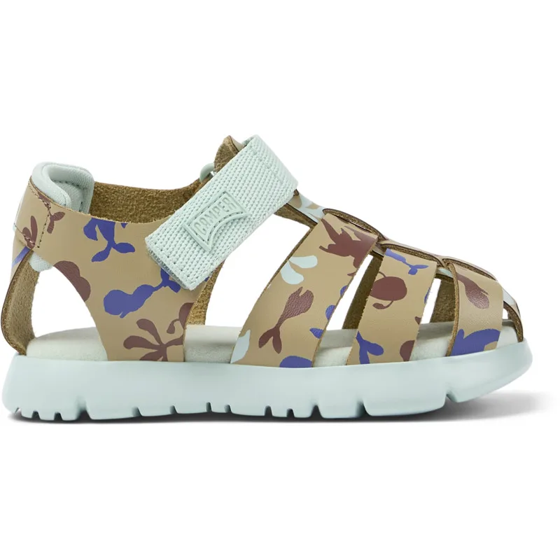 CAMPER Oruga - Πέδιλα Για Firstwalkers - Μπεζ,Μπλε,Κόκκινο, Μέγεθος 21, Smooth leather/Cotton fabric