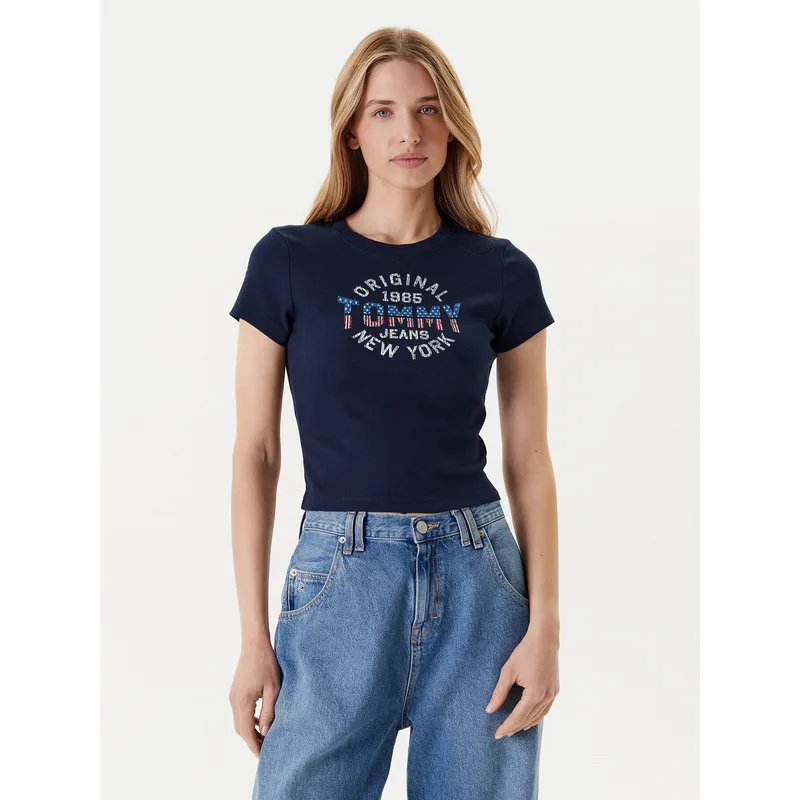 Tommy Jeans T-Shirt DW0DW21421 Σκούρο μπλε Slim Fit