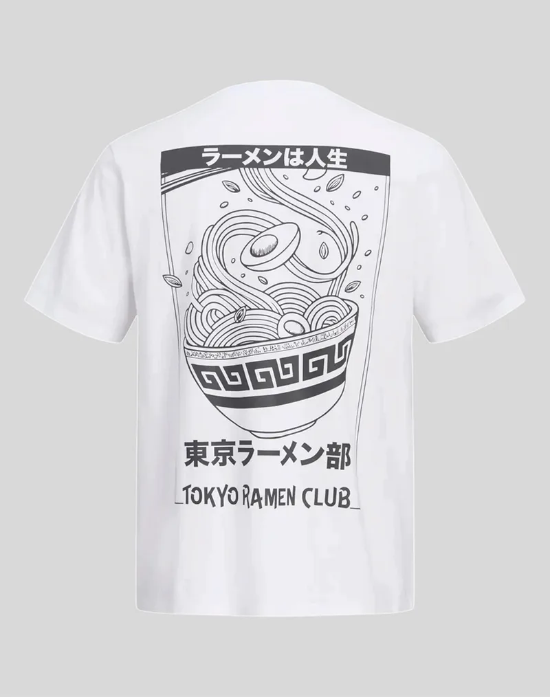 JACK&JONES JJOSAKA BACK PRINT TEE SS CREW NECK 12297699-Bright WhiteRAMEN White