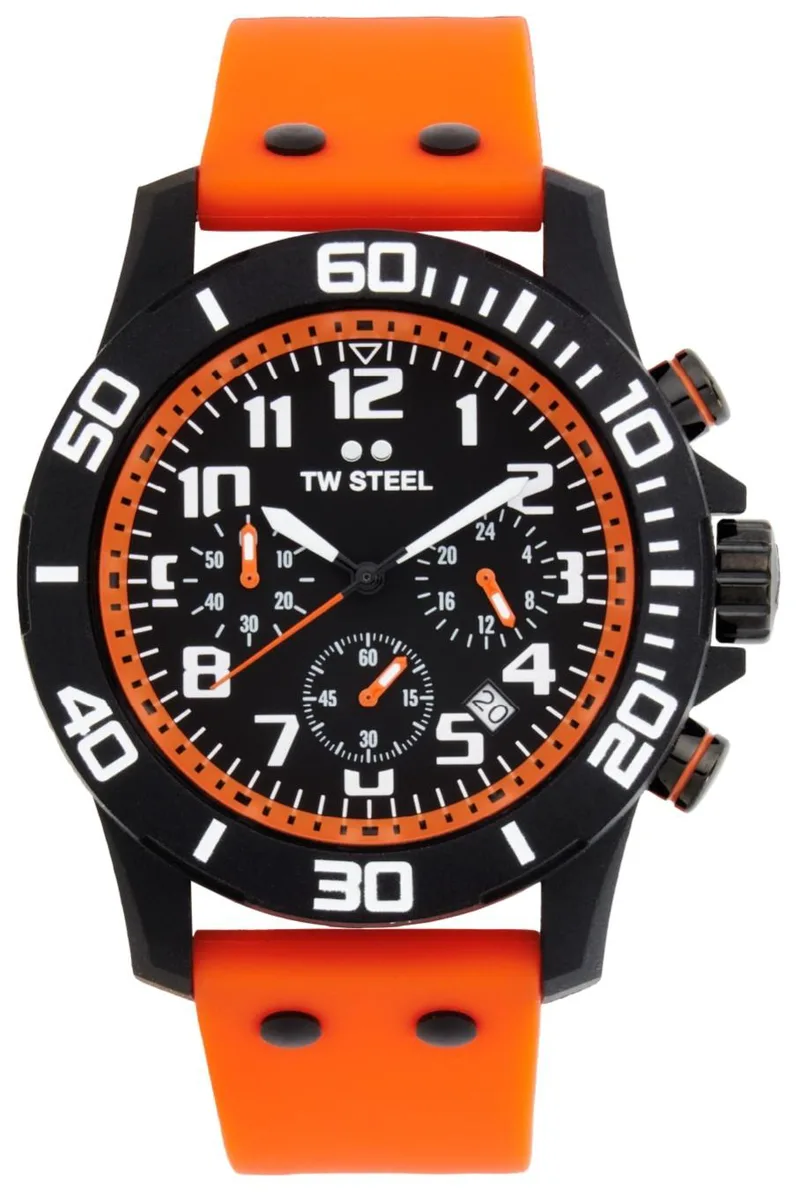 TW STEEL Carbon Chronograph - CA2, Black case with Πορτοκαλί Rubber Strap