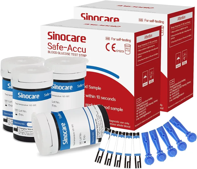 [100pcs] Sinocare Glucometer Glucose Test Strips with free lancets | Safe Accu