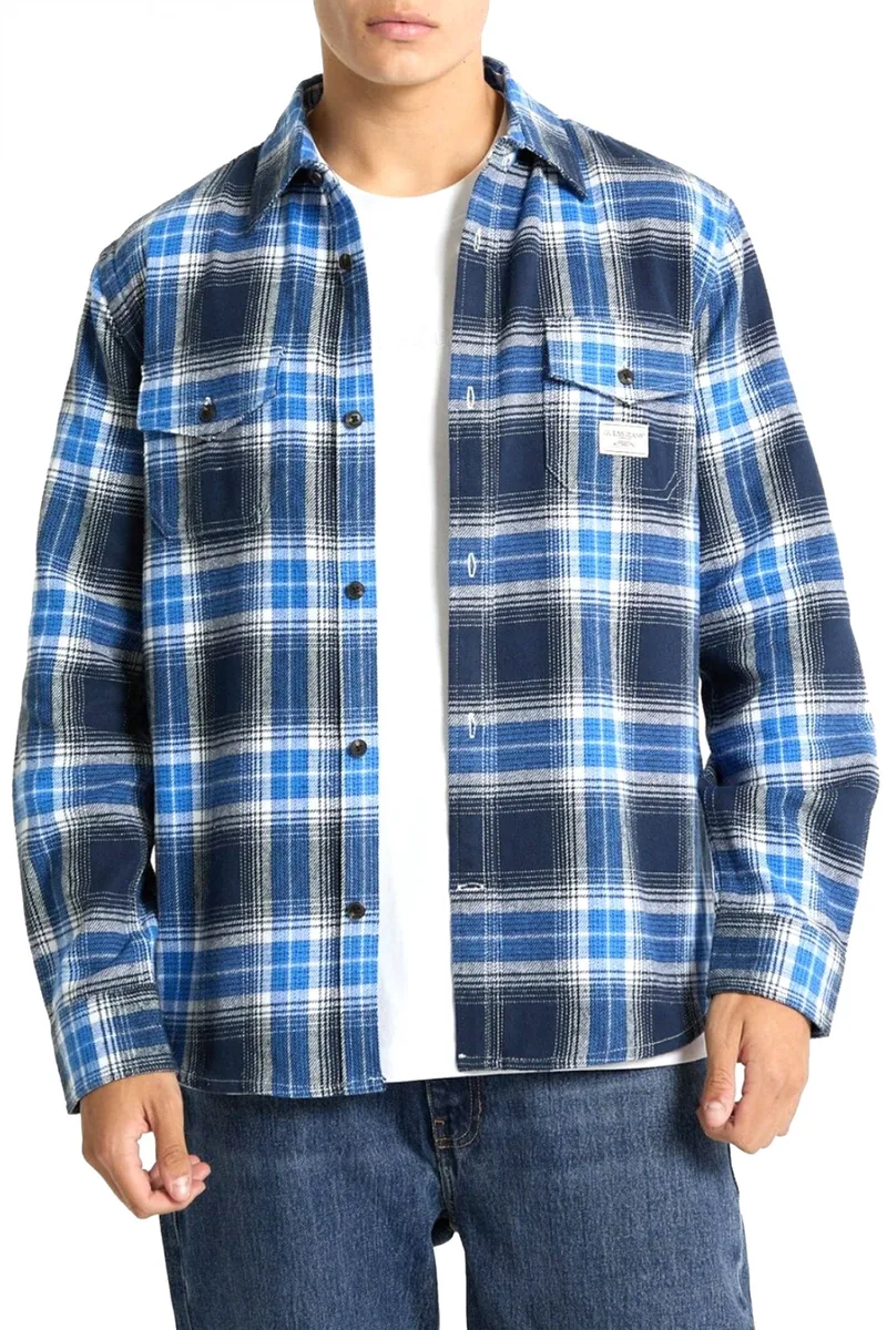 GUESS JEANS ΠΟΥΚΑΜΙΣΟ ΚΑΡΩ FLANNEL LS REG POCKETS CLASSIC FIT ΜΠΛΕ