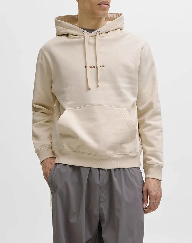 JACK&JONES JORNORREBRO EMB SWEAT HOOD NOOS 12282861-Antique White OffWhite