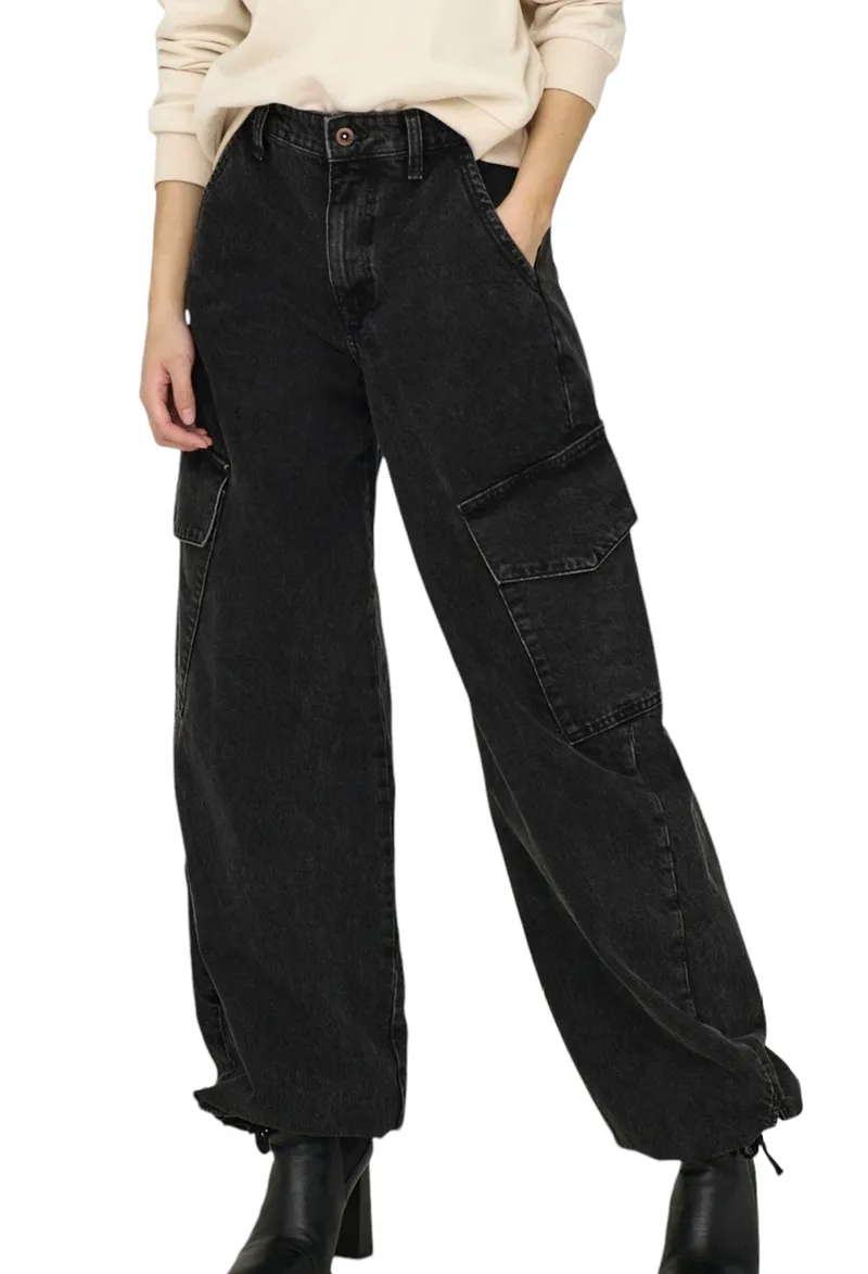 Παντελόνι Jean Only Onlpernille Hig Waist Cargo Jogger 15297358-Black Denim Γυναικείο