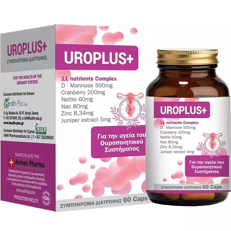 Health-Plus Uroplus+ Συμπλήρωμα Διατροφής Φόρμουλας Εκχυλίσματος Βοτάνων, Ψευδαργύρου, Μαννόζης & NAC για Πρόληψη & Αντιμετώπιση Λοιμώξεων του Ουροποιητικού στις Γυναίκες 60caps