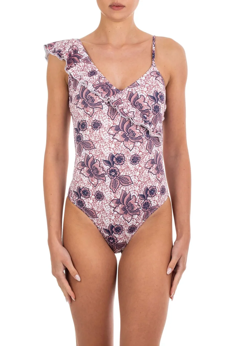 Emmanuela Swimwear Γυναικείο Ολόσωμο Μαγιό Με Βολάν Και Floral Print