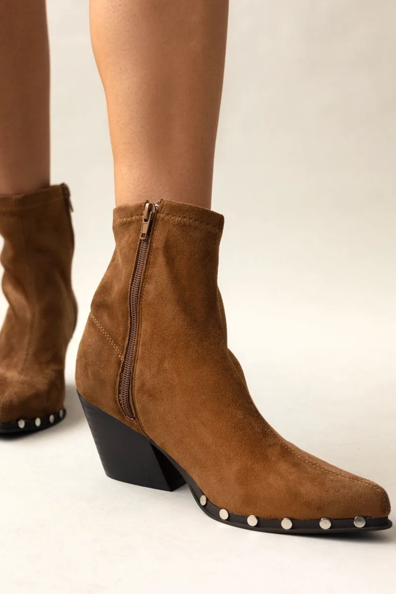 CORINA Suede Studded Cowboy Ankle Boots - M4740 (suede) - Tan