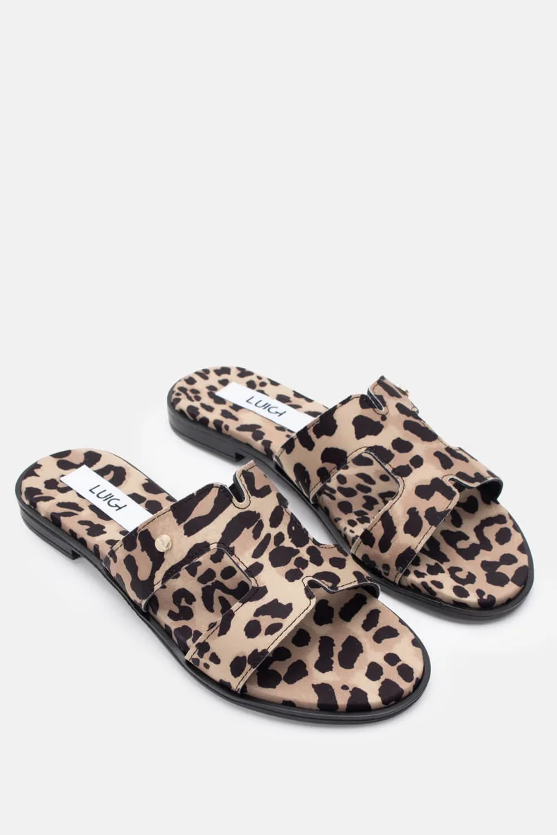 LUIGI DESIGN-Flat Σανδάλια με Ανοίγματα Στο Πλάι - Animal Print