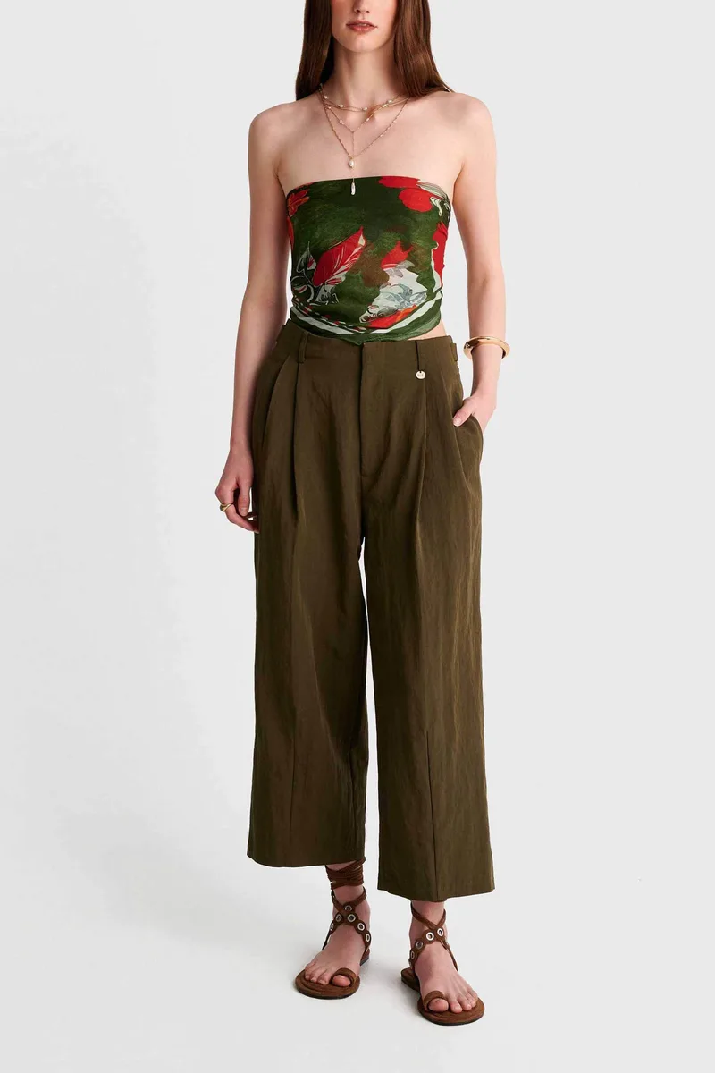 'ALE γυναικείο παντελόνι με πιέτες Wide Leg - 8923060 Χακί