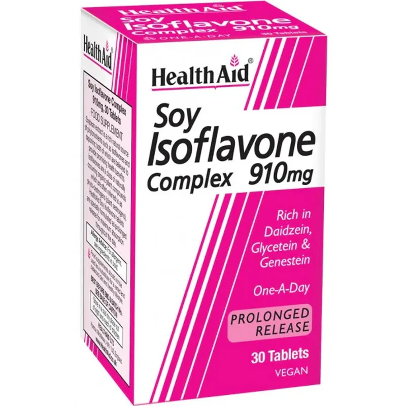 Health Aid Soy Isoflavone Complex 910mg Συμπλήρωμα Διατροφής με Ισοφλαβίνες Σόγιας για την Αντιμετώπιση των Συμπτωμάτων της Εμμηνόπαυσης Καλή Υγεία της Καρδιάς, Οστών & Ορμονική Ισορροπία 30tabs