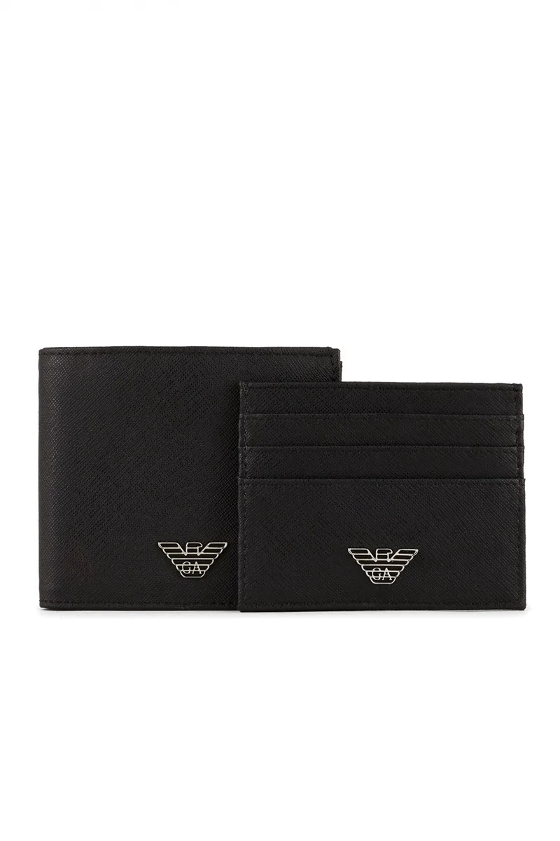 EMPORIO ARMANI ΣΕΤ ΠΟΡΤΟΦΟΛΙ ΘΗΚΗ ΚΑΡΤΩΝ LOGO ΜΑΥΡΟ