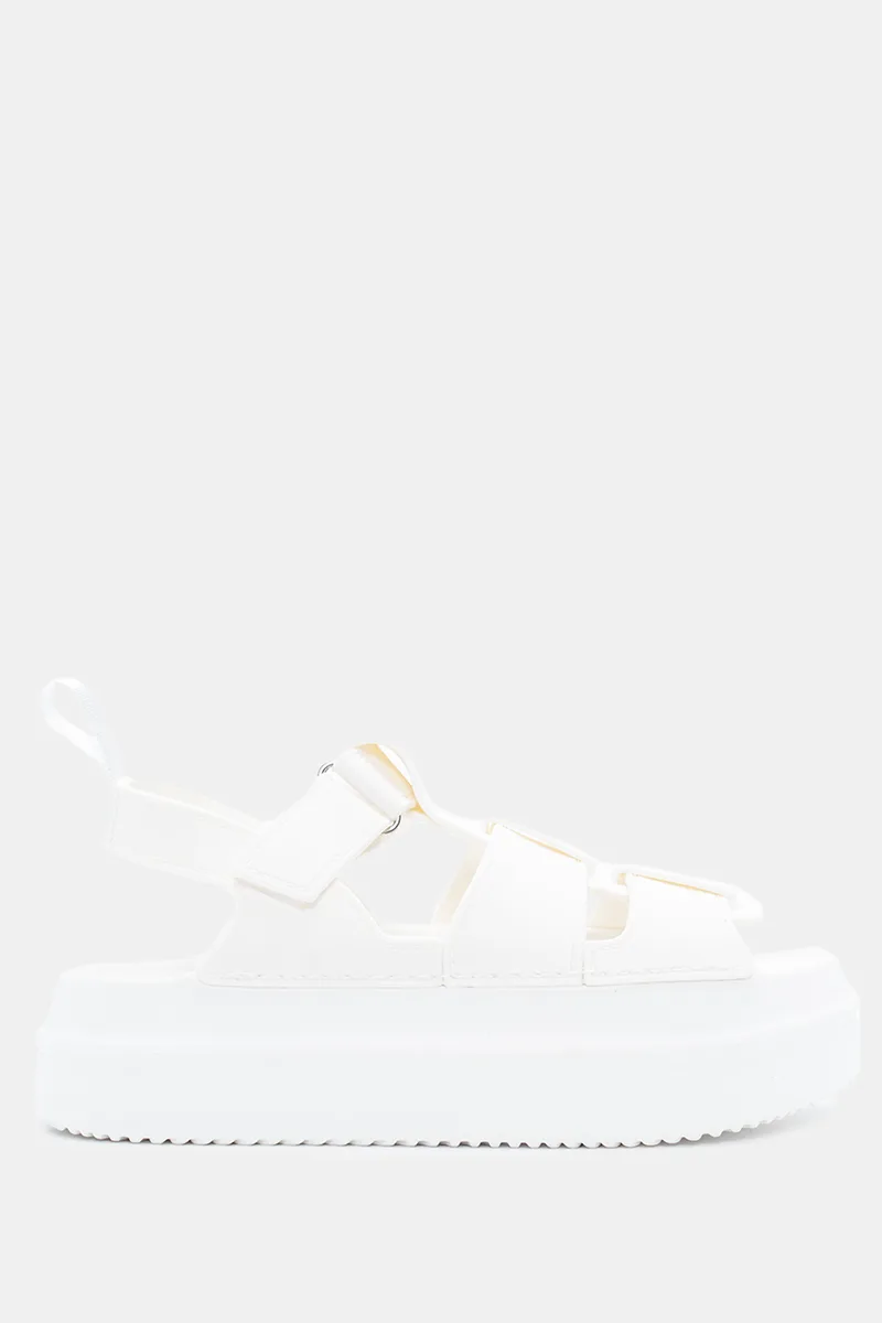 Πέδιλα Flatform με Velcro - Λευκό