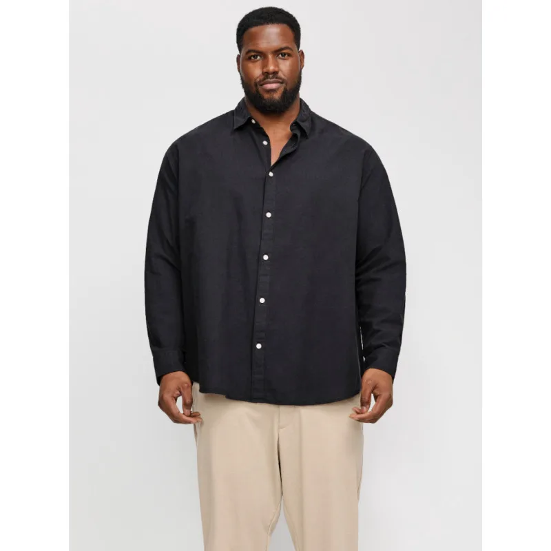 Jack & Jones "Breeze Linen Shirt",λινό μακρυμάνικο πουκάμισο - Black Rock