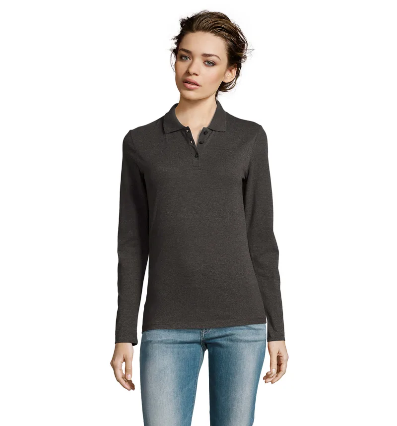 Γυναικείο μακρυμάνικο πόλο πικέ Sol's Perfect LSL Women - 02083 Charcoal Melange