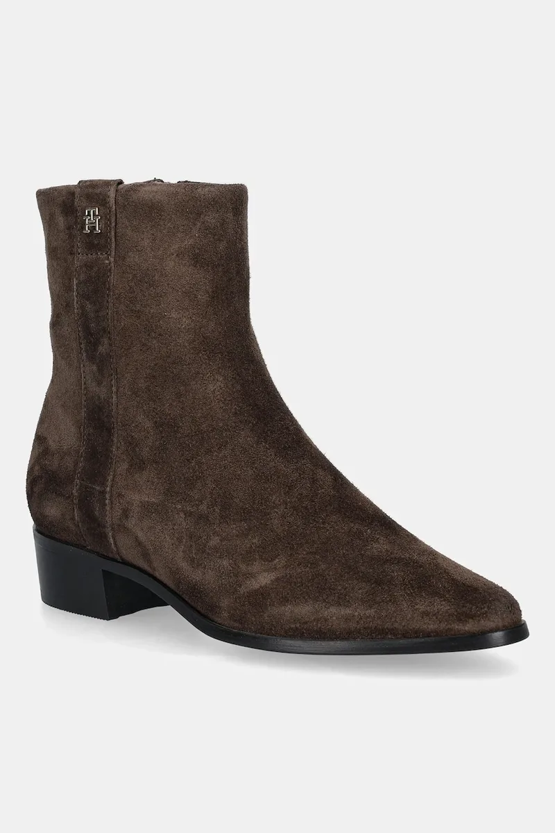 Σουέτ μπότες Tommy Hilfiger TH SUEDE POINTY ZIP BOOTIE