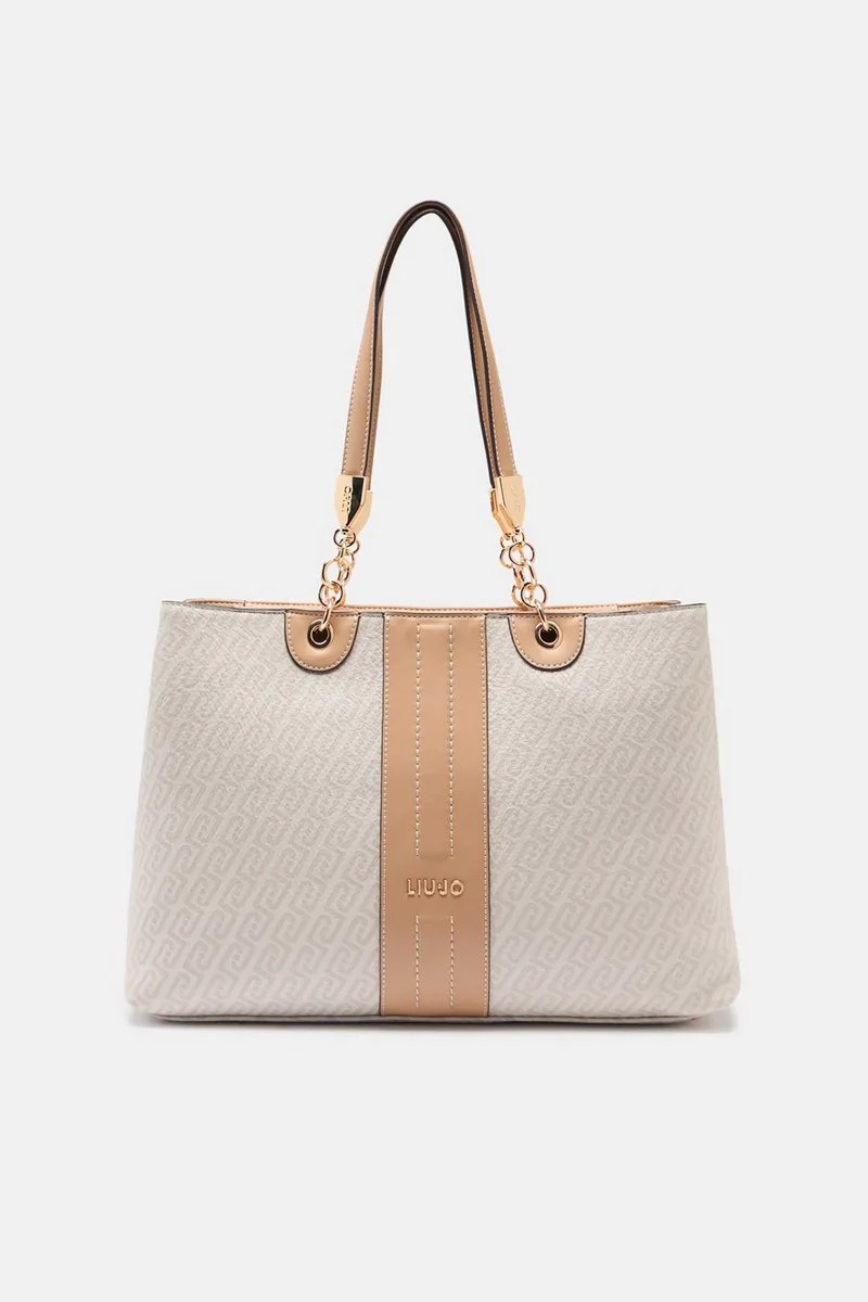 Liu Jo γυναικεία τσάντα tote με λογότυπο και all-over logo print - AA6104E1118 Μπεζ