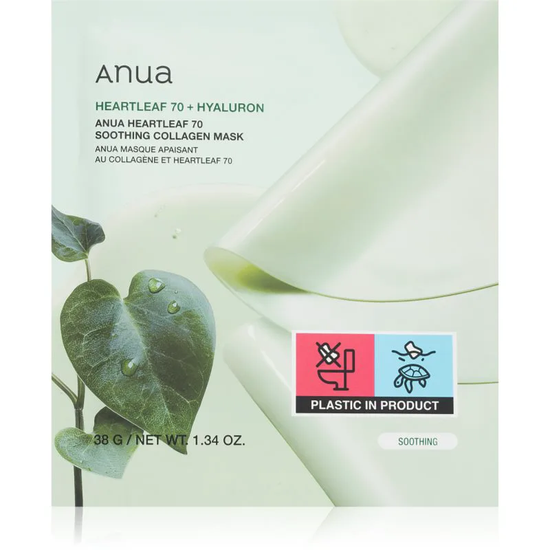 Anua Heartleaf 70% + Hyaluron Soothing Collagen Mask ενυδατική μάσκα προσώπου με καταπραϋντική δράση 1 τμχ