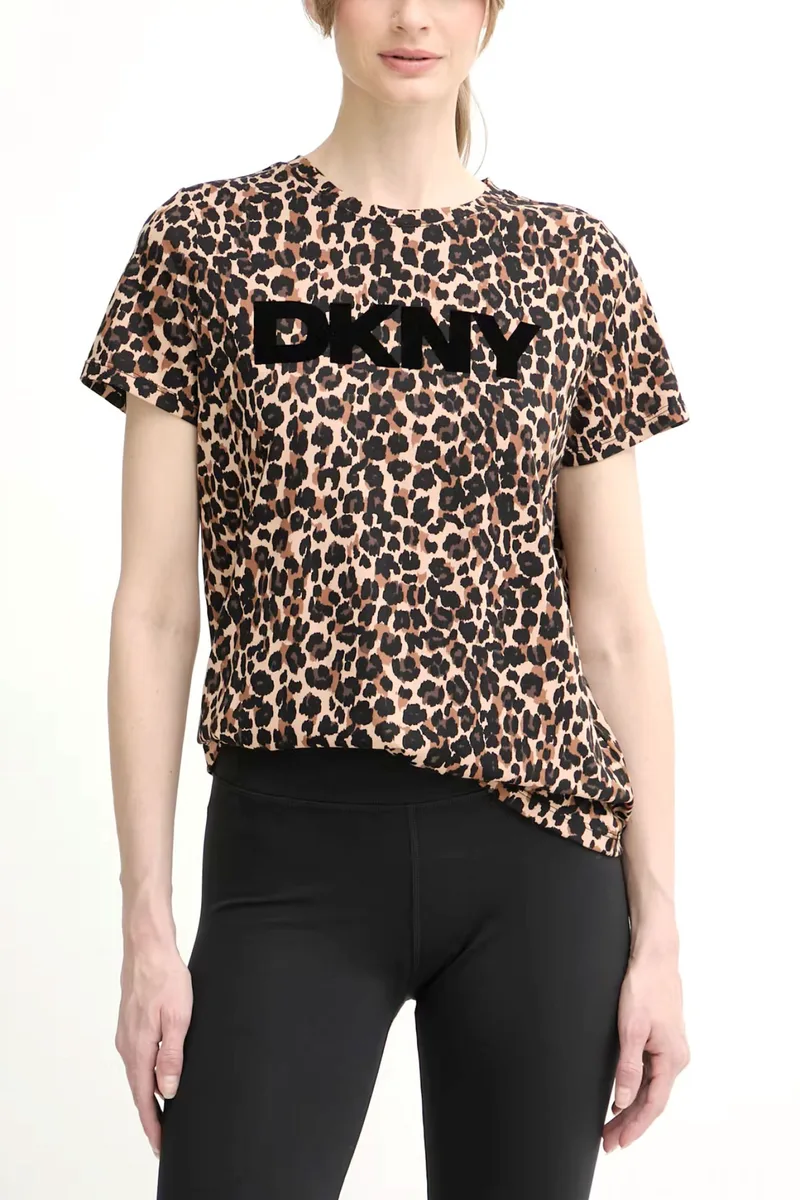 DKNY T-SHIRT LEOPARD PRINT LOGO ΜΠΕΖ-ΜΑΥΡΟ