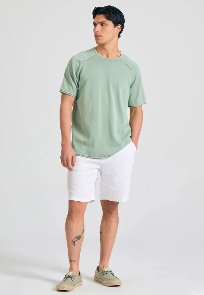 Funky Buddha Ανδρική comfort fit λινή βερμούδα FBM011-005-03 Λευκό