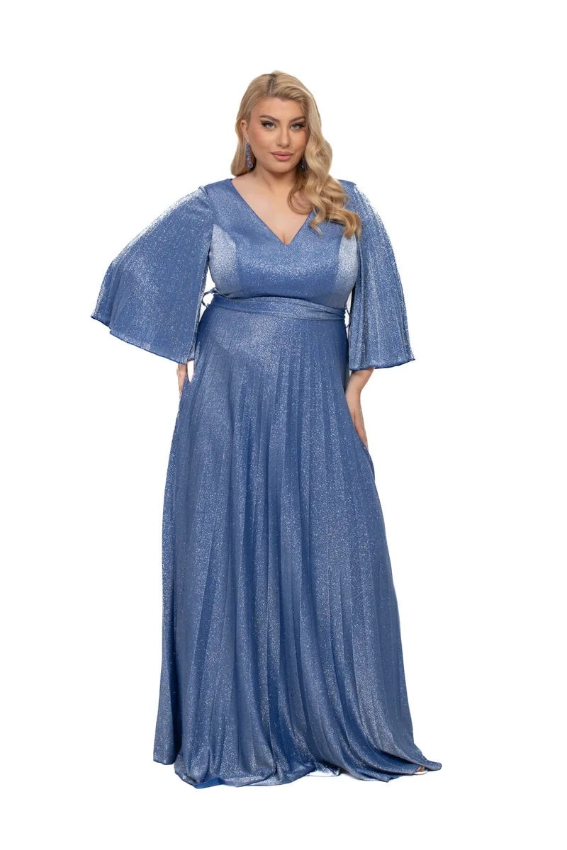 ΦΟΡΕΜΑ PLUS SIZE GLOSSY ΜΑΚΡΥ ΜΠΛΕ ΡΟΥΑ ΜΠΛΕ ΡΟΥΑ