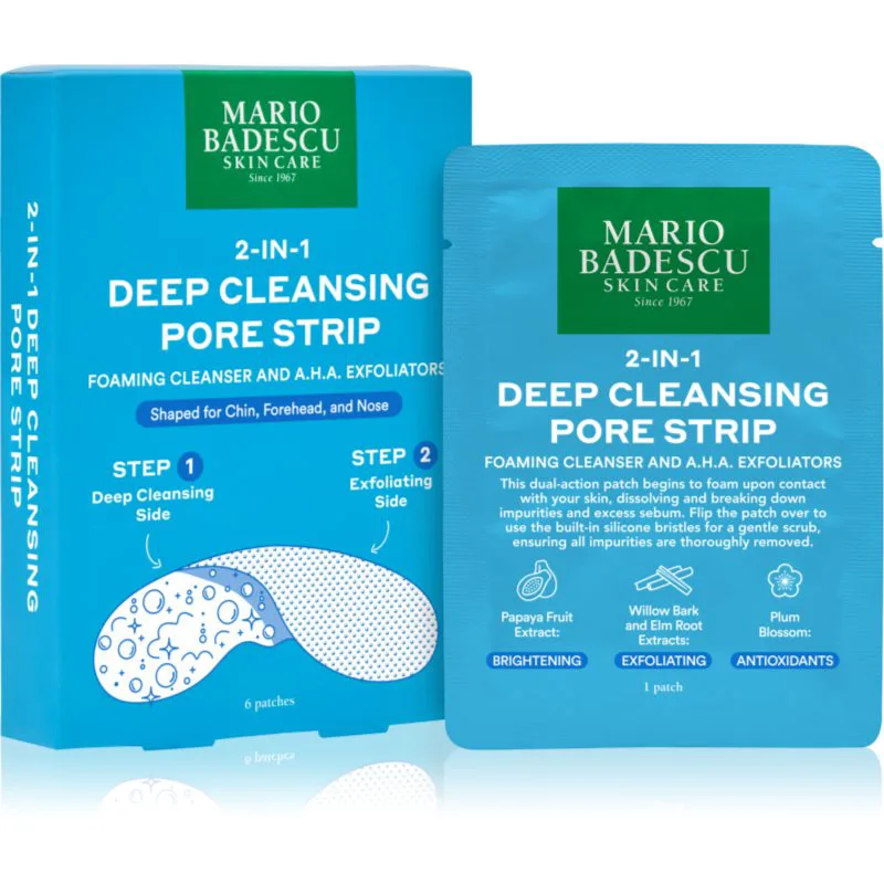 Mario Badescu 2-in-1 Deep Cleansing Pore Strip έμπλαστρα για προβληματκή επιδερμίδα 2 σε 1 6 τμχ