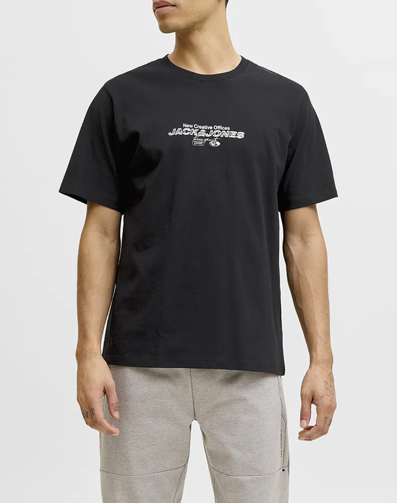 JACK&JONES JCOMINERAL SMALL FRONT PRINT TEE SS CREW 12292555-BLACK Black