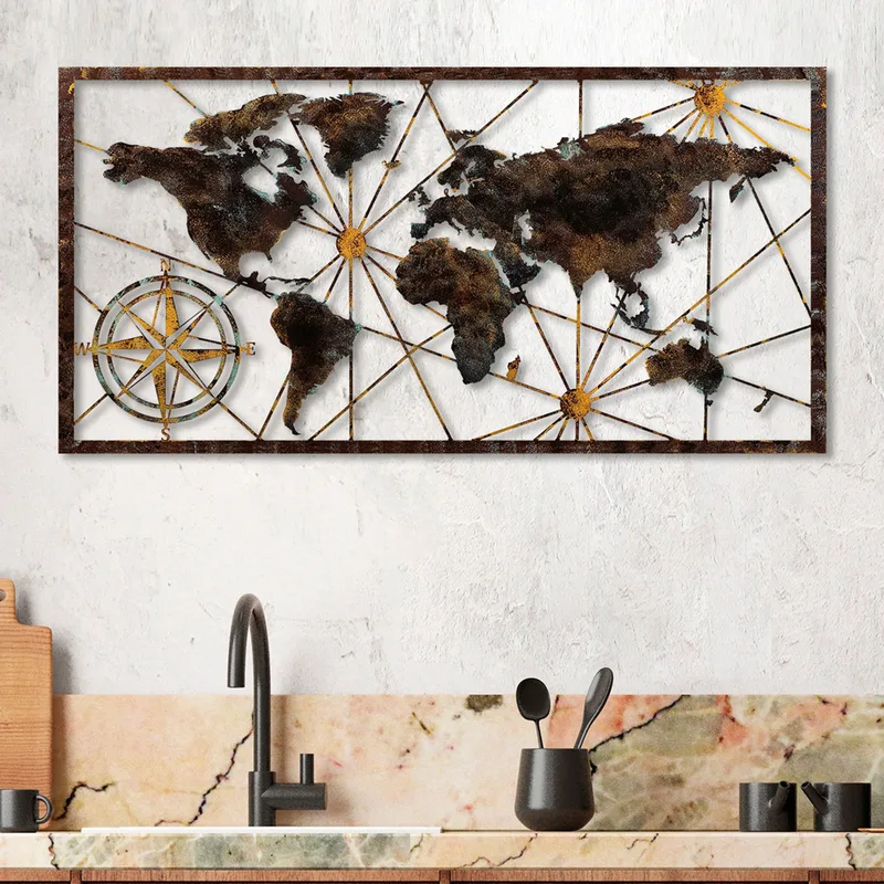 Μεταλλικό Διακοσμητικό Τοίχου World Map Large - 1 891Tnl2424 120x60 cm