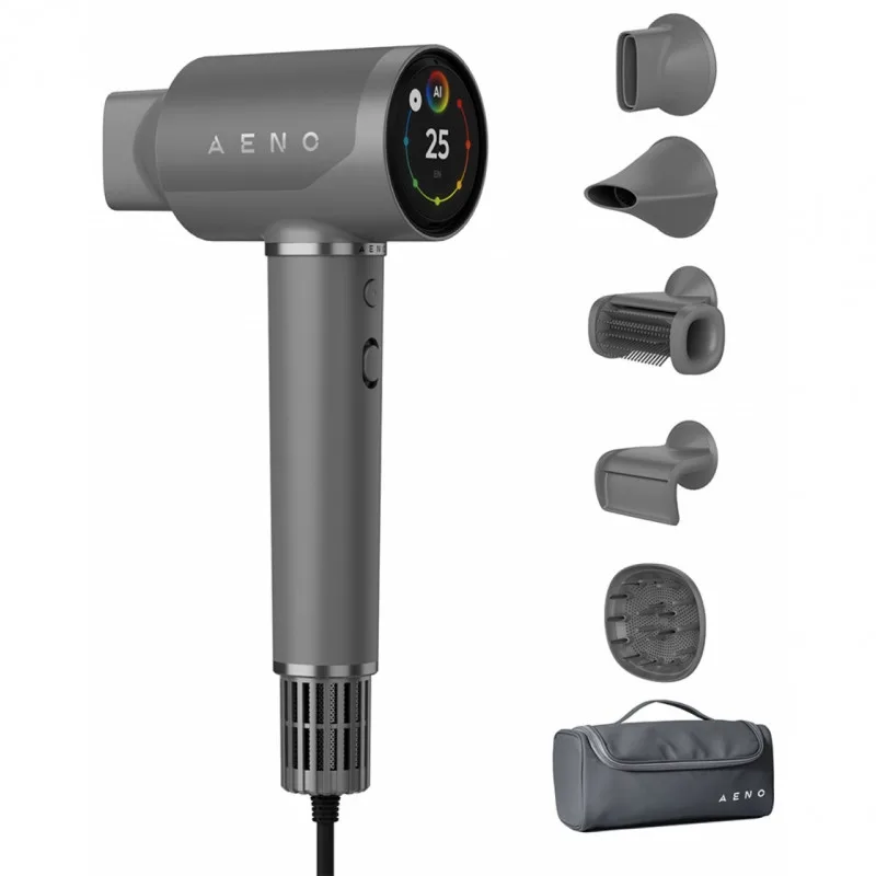 Σεσουάρ με κινητήρα χωρίς ψήκτρες AI AENO HD5 AHD0005G AI, 1500W, 2 ταχύτητες, 3 επίπεδα, 67 dB, Φωνητικός έλεγχος, Γκρι