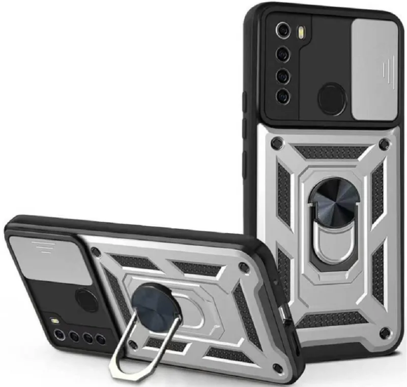 Bodycell Armor Slide - Ανθεκτική Θήκη Xiaomi Redmi Note 8 / Note 8 2021 με Κάλυμμα για την Κάμερα & Μεταλλικό Ring Holder - Silver (5206015014840)