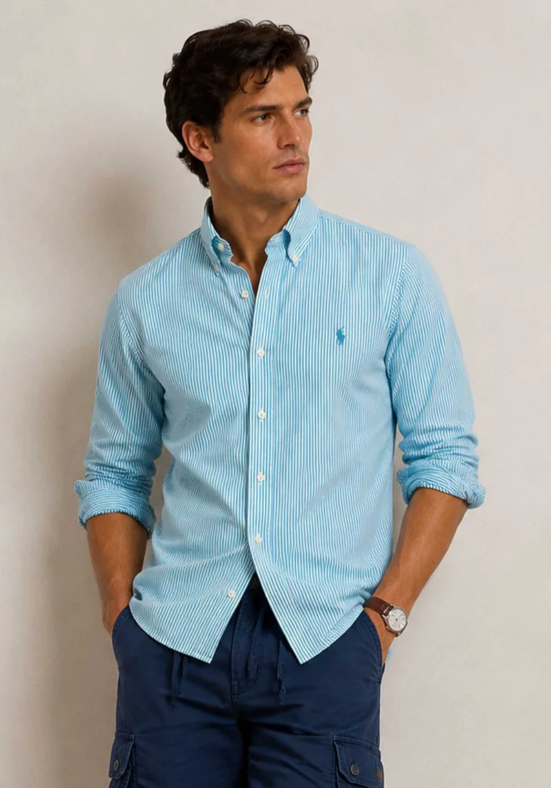 Polo Ralph Lauren Πουκάμισο Stripe - 712650258 001 Aqua