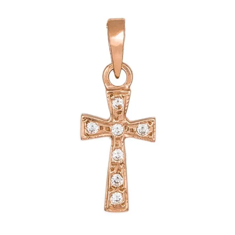 Σταυρουδάκι ροζ gold Κ14 με ζιργκόν 023307 023307 Χρυσός 14 Καράτια