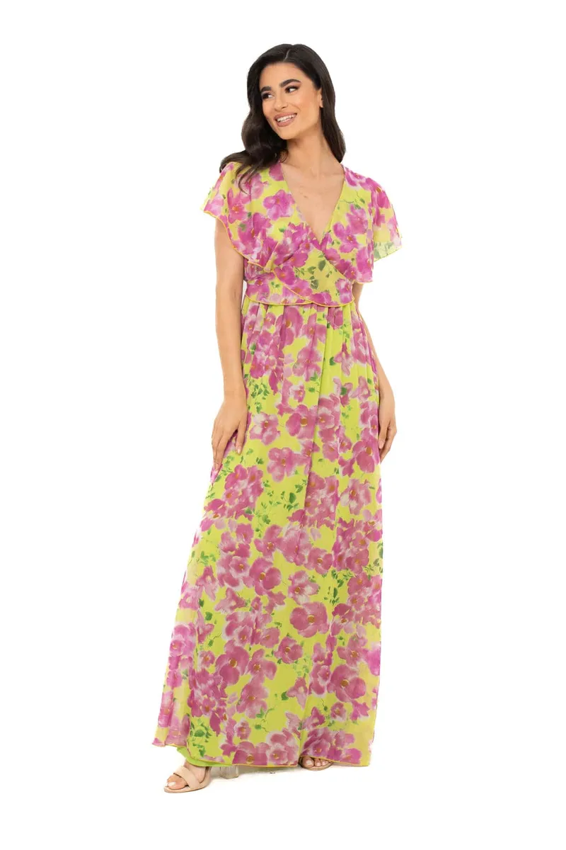 ΦΟΡΕΜΑ PLUS SIZE ΜΑΚΡΥ ΕΜΠΡΙΜΕ ΜΕ ΒΟΛΑΝ ΚΑΙ ΔΕΣΙΜΟ MULTICOLOR