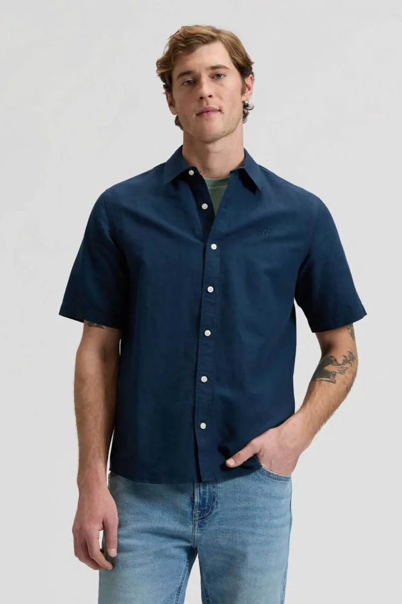 Lee® ανδρικό πουκάμισο μονόχρωμο Regular Fit - 112376564 Μπλε Σκούρο