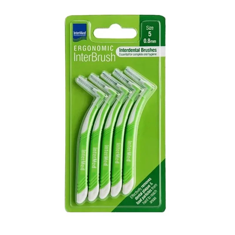 Intermed Ergonomic InterBrush Μεσοδόντια Βουρτσάκια με Ειδική Ανατομική Λαβή Πράσινο 5 Τεμάχια Size 5 - 0.8mm