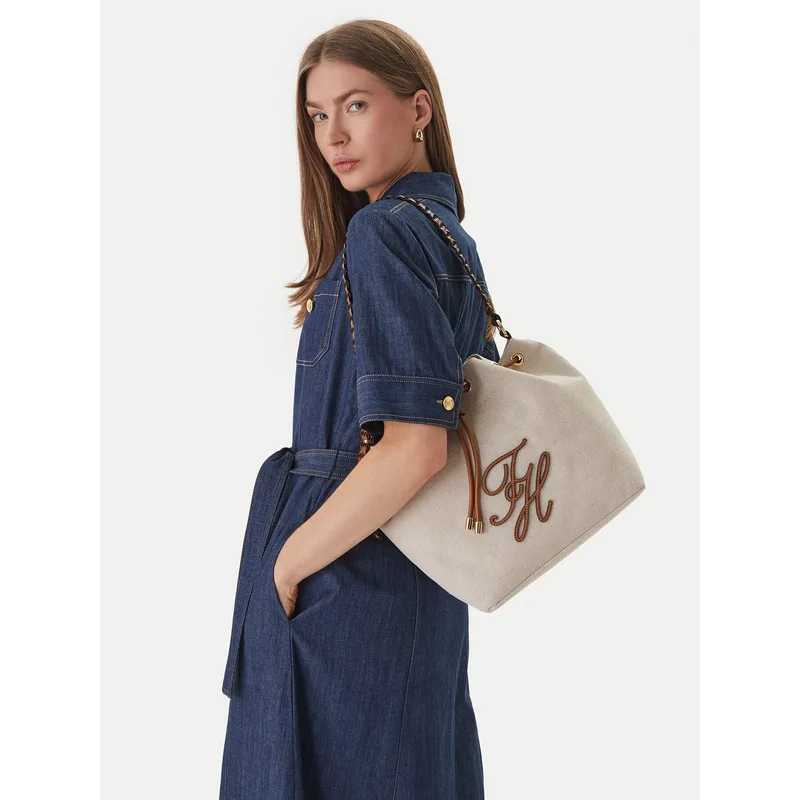 Τσάντα Tommy Hilfiger Th Elev Summer Bucket Canvas AW0AW18631 Μπεζ